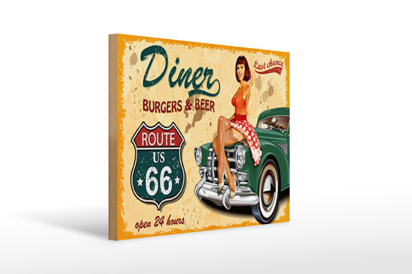 Holzschild Pinup 40x30cm Retro diner burgers beer