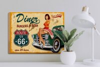 Holzschild Pinup 40x30cm Retro diner burgers beer