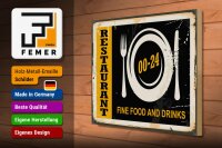 Holzschild Retro 40x30cm Restaurant Essen Fine Food Drinks