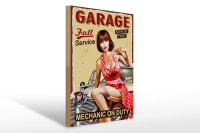 Holzschild Pinup 30x40cm Retro full Service mechanic Auto