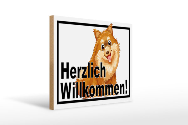 Holzschild Spruch 40x30cm Herzlich Willkommen Hund