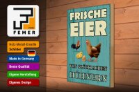 Holzschild Spruch 30x40cm frische Eier glückliche Hühner