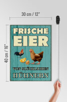 Holzschild Spruch 30x40cm frische Eier glückliche Hühner