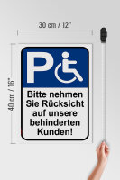 Holzschild Parken 30x40cm Rücksicht auf behinderten Kunden
