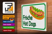 Holzschild Hinweis 40x30cm frische Hot Dogs Restaurant