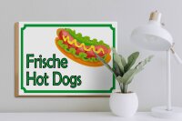 Holzschild Hinweis 40x30cm frische Hot Dogs Restaurant