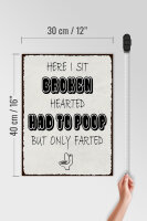 Holzschild Spruch 30x40cm here i sit broken hearted came