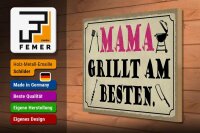 Holzschild Spruch 40x30cm Mama grillt am besten