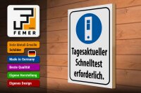 Holzschild Hinweis 30x40cm tagesaktueller Schnelltest