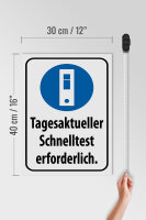 Holzschild Hinweis 30x40cm tagesaktueller Schnelltest