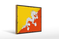 Holzschild Flagge Bhutans 40x30cm Retro Flag of Bhutan
