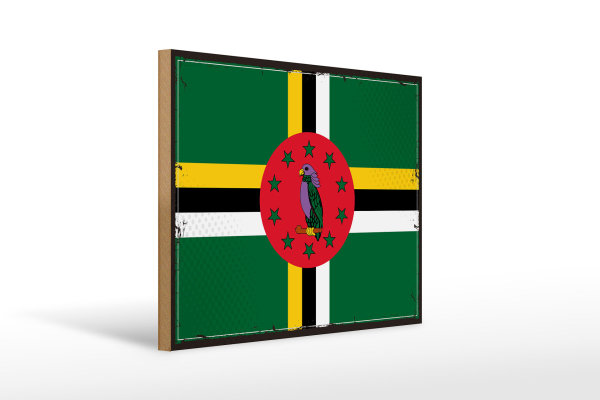 Holzschild Flagge Dominicas 40x30cm Retro Flag of Dominica