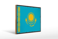 Holzschild Flagge Kasachstans 40x30cm Retro Kazakhstan
