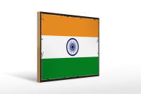 Holzschild Flagge Indiens 40x30cm Retro Flag of India