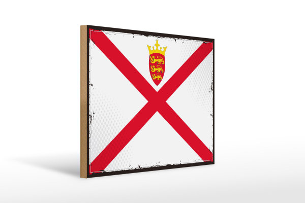 Holzschild Flagge Jerseys 40x30cm Retro Flag of Jersey