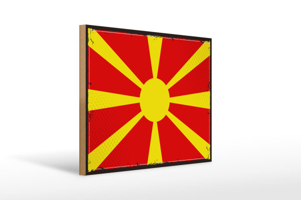 Holzschild Flagge Mazedoniens 40x30cm Retro Flag Macedonia