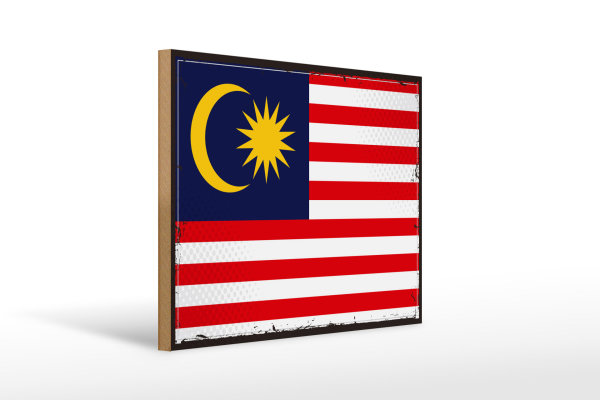 Holzschild Flagge Malaysias 40x30cm Retro Flag of Malaysia