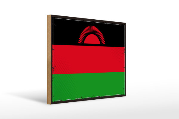 Holzschild Flagge Malawis 40x30cm Retro Flag of Malawi