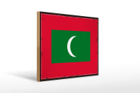 Holzschild Flagge Malediven 40x30cm Retro Flag Maldives