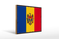Holzschild Flagge Moldau 40x30cm Retro Flag of Moldova