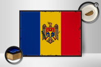 Holzschild Flagge Moldau 40x30cm Retro Flag of Moldova