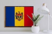 Holzschild Flagge Moldau 40x30cm Retro Flag of Moldova