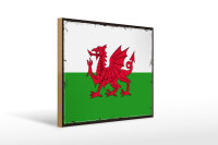 Holzschild Flagge Wales 40x30cm Retro Flag of Wales