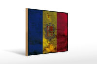 Holzschild Flagge Andorra 40x30cm Flag of Andora Rost