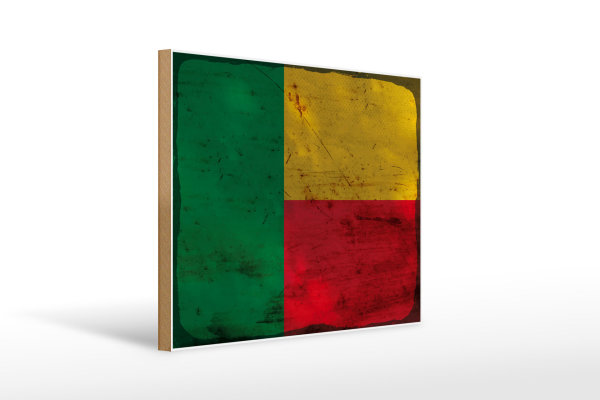 Holzschild Flagge Benins 40x30cm Flag of Benin Rost