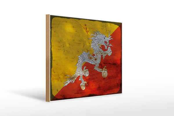 Holzschild Flagge Bhutans 40x30cm Flag of Bhutan Rost