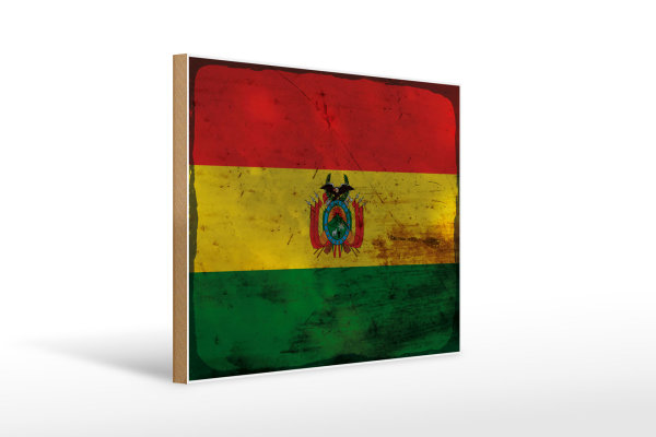 Holzschild Flagge Boliviens 40x30cm Flag of Bolivia Rost