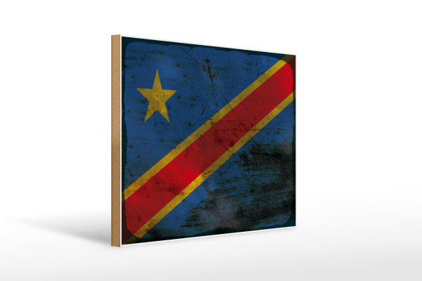 Holzschild Flagge DR Kongo 40x30cm democratic Congo Rost