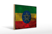 Holzschild Flagge Äthiopien 40x30cm Flag Ethiopia Rost