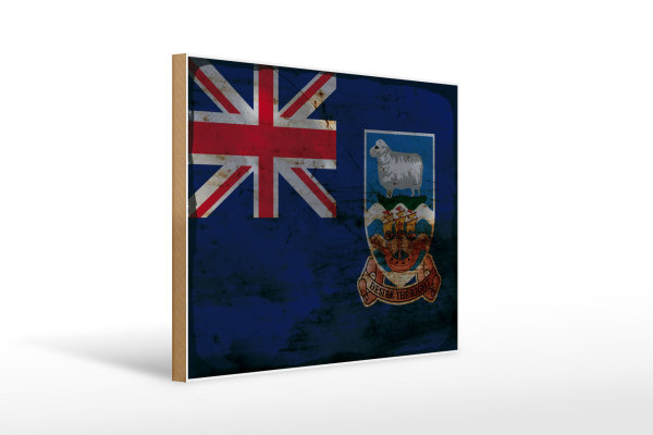 Holzschild Flagge Falklandinseln 40x30cm Flag Rost