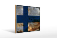 Holzschild Flagge Finnland 40x30cm Flag of Finland Rost