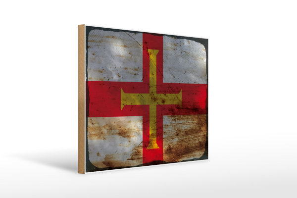Holzschild Flagge Guernsey 40x30cm Flag of Guernsey Rost  child