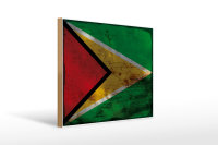 Holzschild Flagge Guyana 40x30cm Flag of Guyana Rost