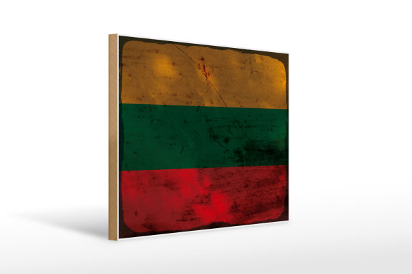 Holzschild Flagge Litauen 40x30cm Flag of Lithuania Rost