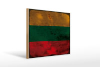Holzschild Flagge Litauen 40x30cm Flag of Lithuania Rost