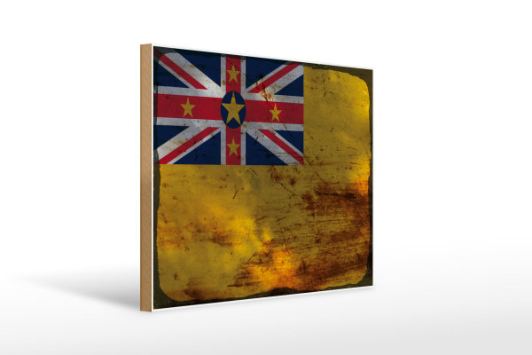 Holzschild Flagge Niue 40x30cm Flag of Niue Rost