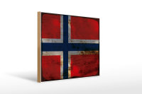 Holzschild Flagge Norwegen 40x30cm Flag Norway Rost