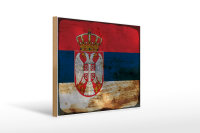 Holzschild Flagge Serbien 40x30cm Flag of Serbia Rost