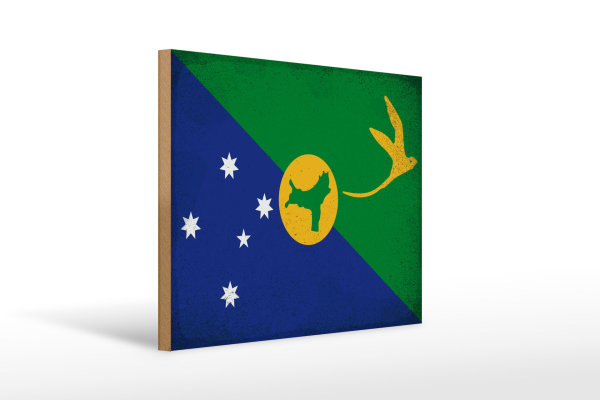 Holzschild Flagge Weihnachtsinsel 40x30cm Flag Vintage