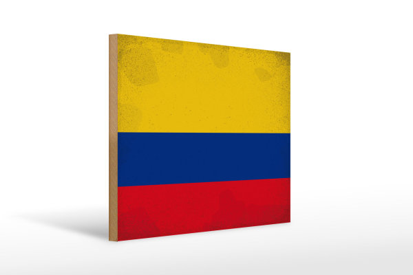 Holzschild Flagge Kolumbien 40x30cm Flag Colombia Vintage