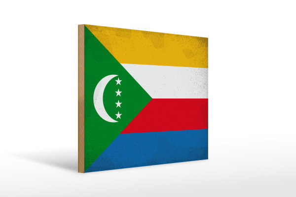 Holzschild Flagge der Komoren 40x30cm Flag Comoros Vintage