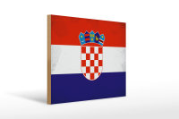 Holzschild Flagge Kroatien 40x30cm Flag of Croatia Vintage