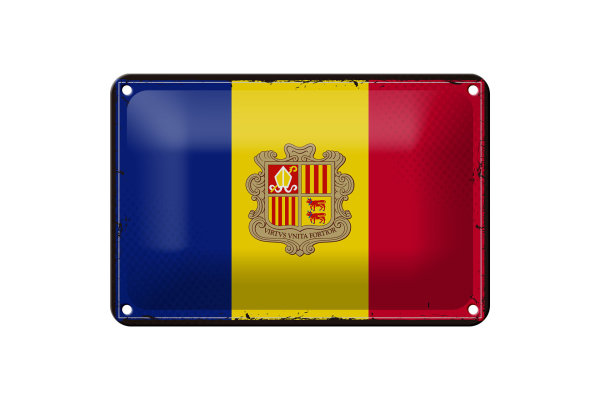 Blechschild Flagge Andorra 18x12cm Retro Flag of Andora