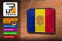 Blechschild Flagge Andorra 18x12cm Retro Flag of Andora