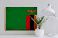 Holzschild Flagge Sambia 40x30cm Flag of Zambia Vintage