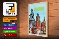 Holzschild Reise 30x40cm Krakau Turm Mittelalter Gemälde